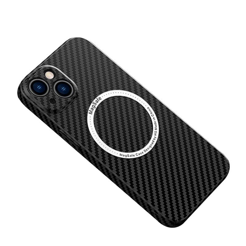 Husa de protectie pentru iPhone 14 Plus, Flippy, Magnetica, MagSafe, Carbon Fiber Protectie Antisoc, Negru