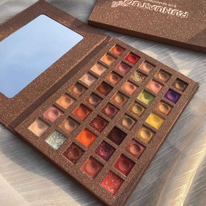 Paleta de farduri cu 40 de culori pigmentate, Maro cu sclipici, Flippy