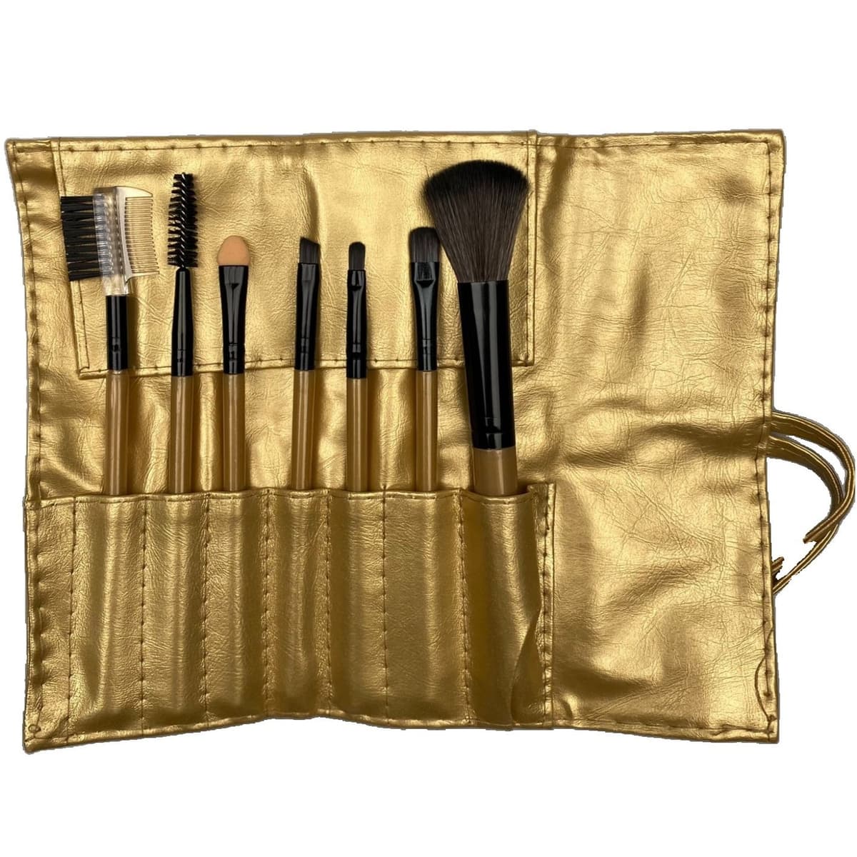 Set portabil 7 pensule de machiaj cu husa Aurie, Flippy