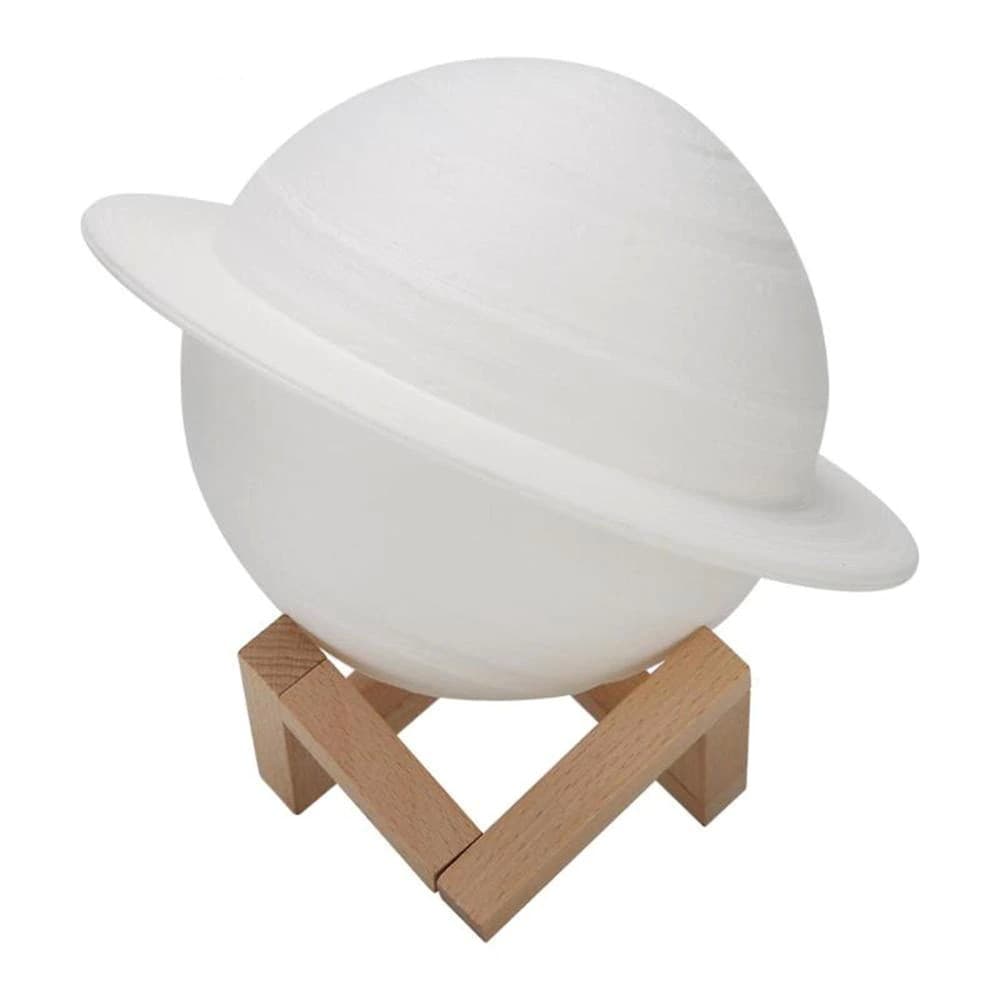 Lampa de veghe cu telecomanda in forma de Saturn 3D Saturn Light 16 culori, alimentare baterii, stand lemn inclus, 15 cm
