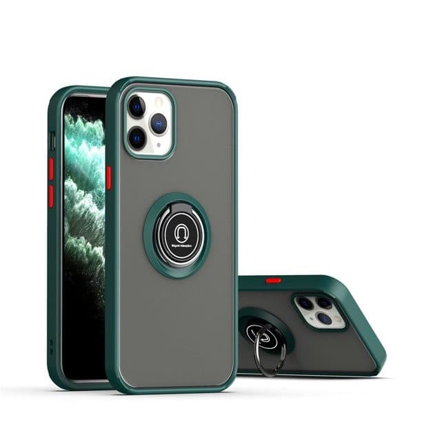 Husa Anti Fall Metal Bracket pentru Apple iPhone 14, Rezistenta la socuri, Margini colorate, Cu inel de prindere magnetic