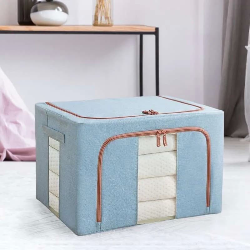 Cutie de Depozitare Pliabila, Flippy, 66 L, din Bumbac si In, 50x40x33 cm, 2 Ferestre, Frontala si Laterala, 2 Usi de Acces