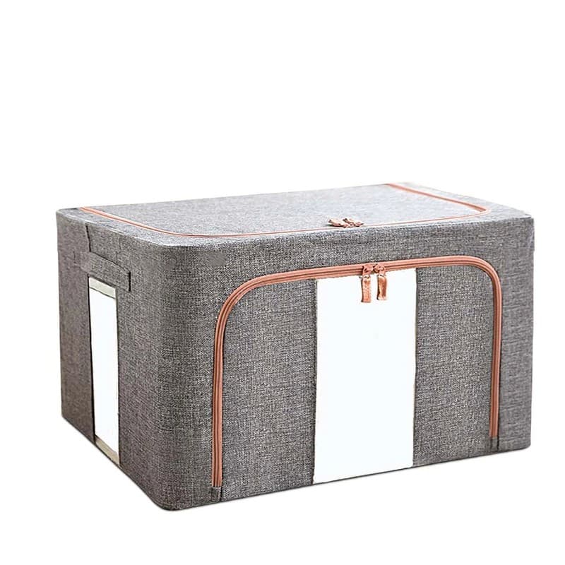 Cutie de depozitare pliabila, Flippy, Cu fermoar, 66 L, Textil, 50x40x33 cm, Gri, Cadru Metalic, Suport Baza Stabil din
