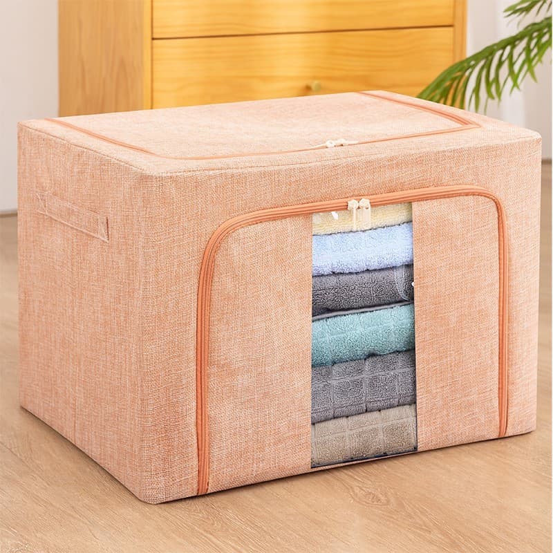 Cutie de depozitare pliabila, Flippy, Cu fermoar, 66 L, Textil, 50x40x33 cm, Cadru Metalic, Suport Baza Stabil din Plastic