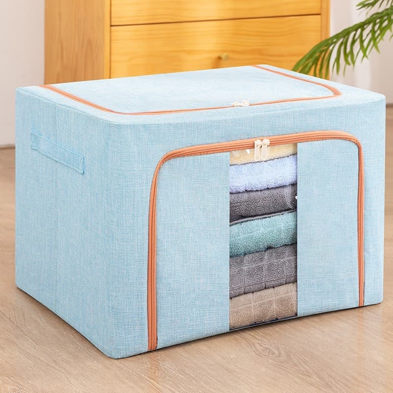 Cutie de Depozitare Pliabila, Flippy, 66 L, din Bumbac si In, 50x40x33 cm, Fereastra Frontala, 2 Usi de Acces cu Fermoar