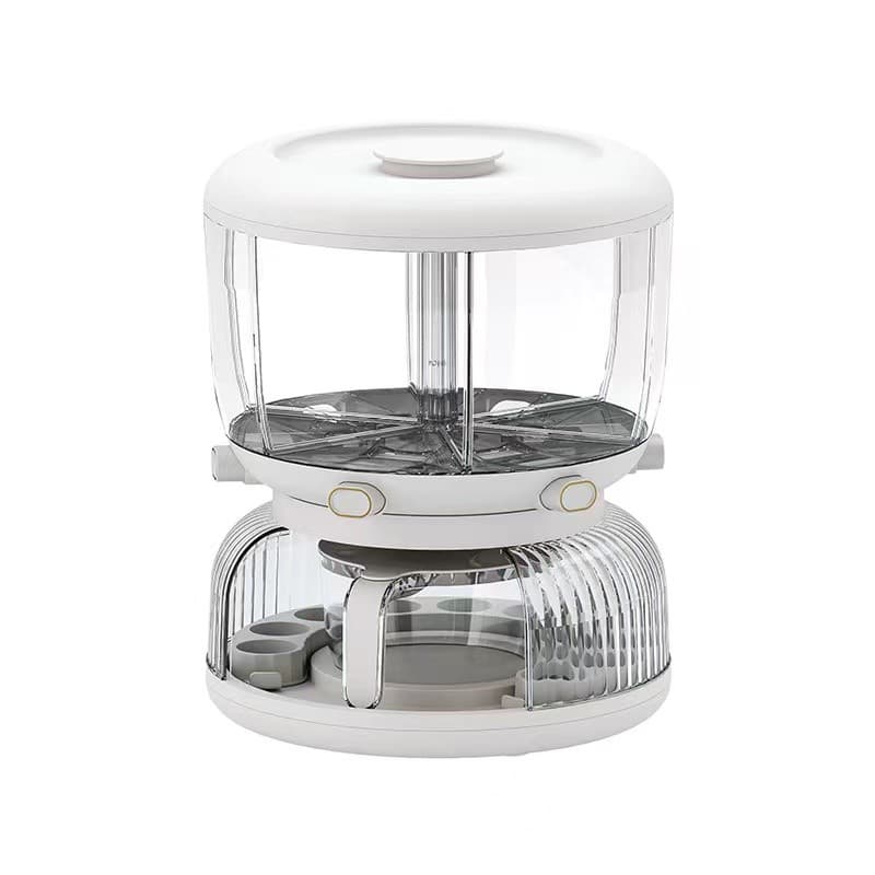 Dozator etajat de cereale Flippy, rotativ 360, 6 compartimente, capacitate 10L, cofrag special pentru oua, vas pentru
