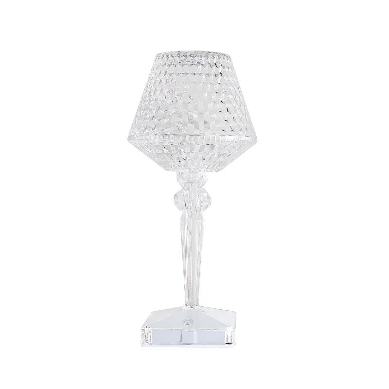 Lampa de birou pe LED RGB 16, Flippy, dimmer tactil, 3 nivele de intensitate, incarcare USB, 3W, Cristal Acrilic, cu telecomanda, forma pahar, transparent