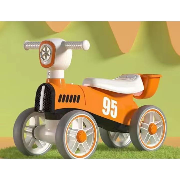 Bicicleta fara pedale pentru copii Flippy, cu lumini si muzica, 4 roti, varsta 1-3 ani, material PP, 63 x24 x41 cm