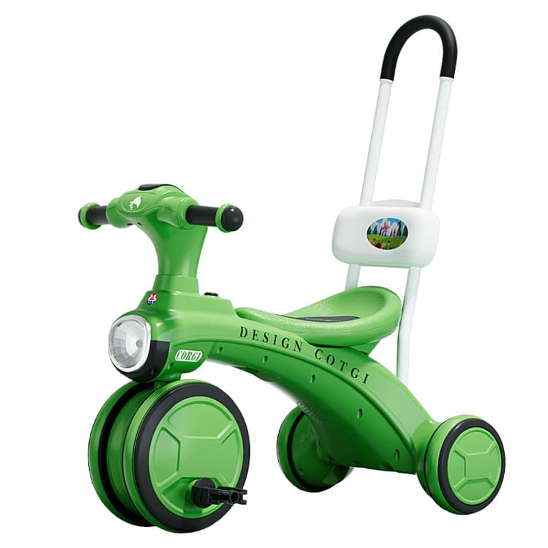 Tricicleta pentru copii Flippy, pedalare, impingere, lumini si sunete, pedale antiderapante, material dur, cos depozitare
