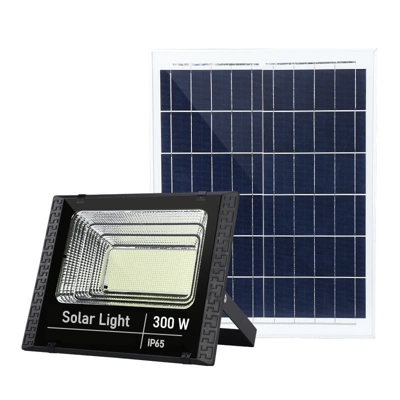 Proiector LED SMD 300W cu incarcare solara Flippy, panou solar, cu telecomanda, suport prindere, material ABS, 15AH, 400