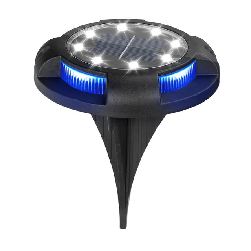 Lampa solara LED tip spot pentru gradina Flippy, cu 4 leduri laterale multicolore si 8 leduri principale alb rece, IP65