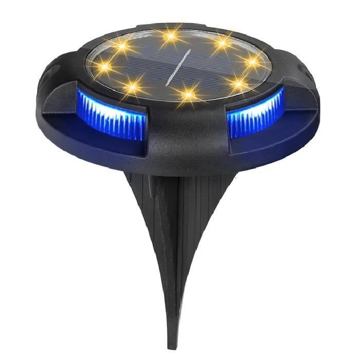 Lampa solara LED tip spot pentru gradina Flippy, cu 4 leduri laterale multicolore si 8 leduri principale alb cald, IP65