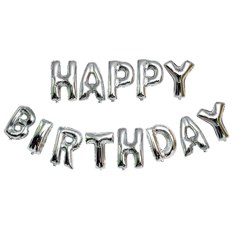 Set 13 Baloane Folie, Flippy, Tip Ghirlanda, Model Happy Birthday, 40 cm, Argintiu