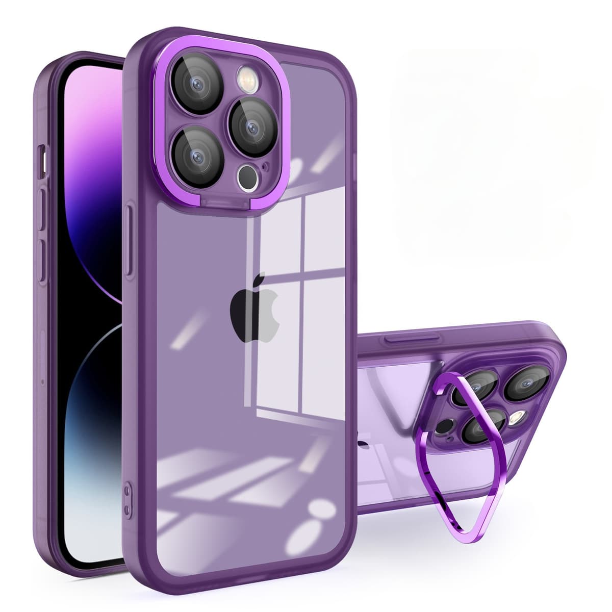 Husa protectie Flippy pentru Apple iPhone 14 Pro Max Electroplated cu suport pentru camera, 1.5 mm grosime, protectie camera, Mov