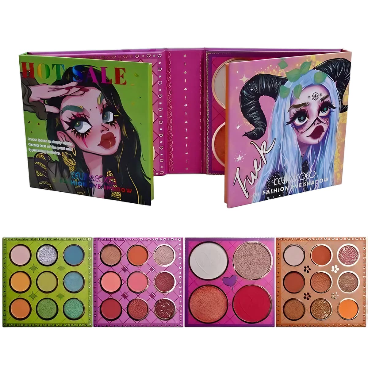 Paleta Farduri Flippy, Kevin&Coco, 31 Culori, Farduri Mate si Sidefate, Blush si Iluminator Inclus, Patrata, 250 g, 11.3 x 11.3 x 3.2 cm, Valabilitate 3 Ani, Multicolor