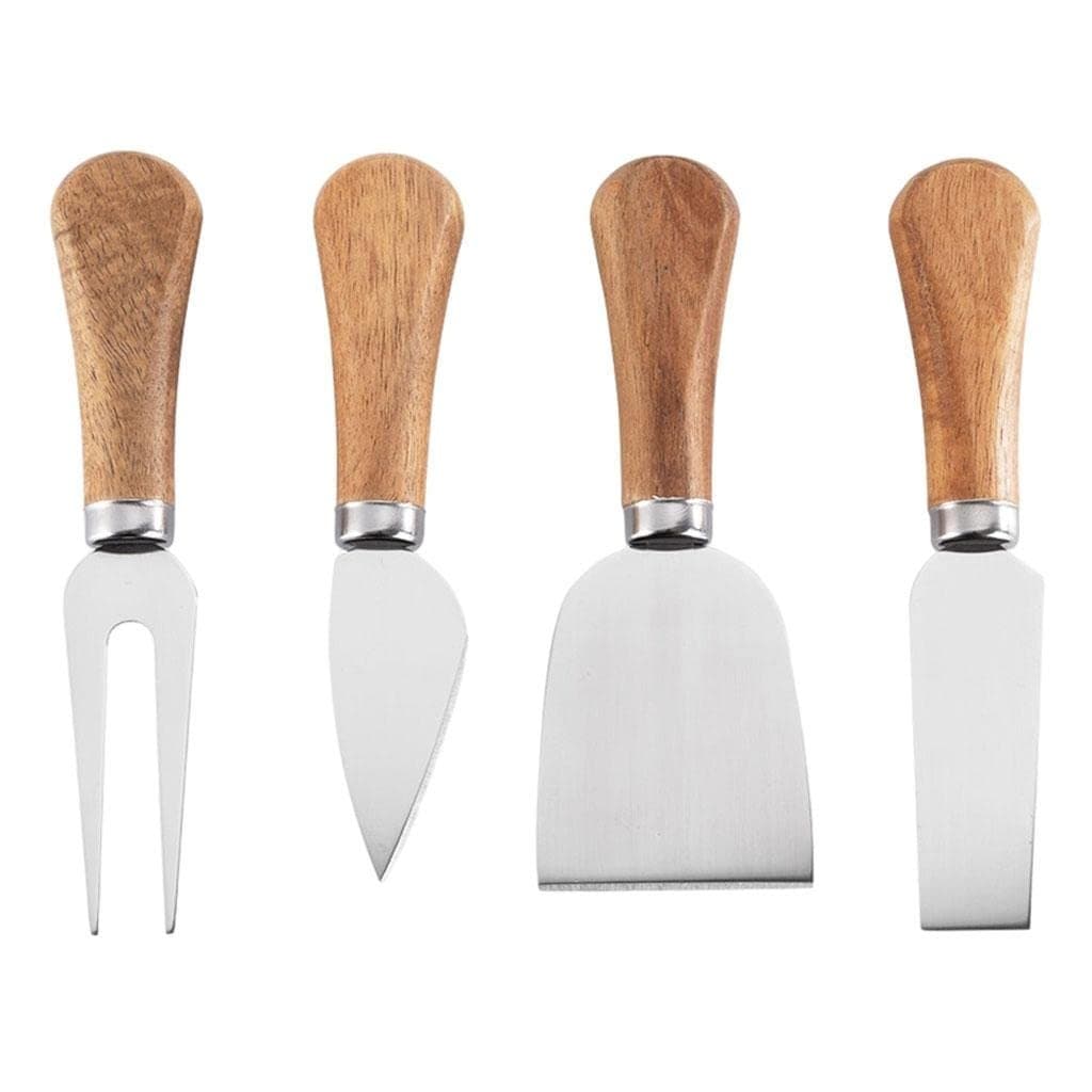 Set 4 cutite pentru branza Flippy, din otel inoxidabil, maner din lemn de salcam, pentru branza sau unt, 15 x 6.3 x 3 cm
