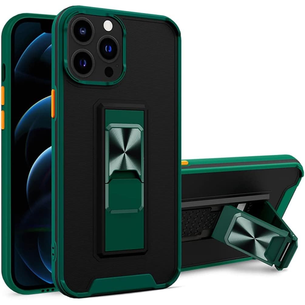 Husa Telefon, Flippy, Compatibila Apple iPhone 13 Mini, Carcasa Defender Sergeant Brave, Magnetic, cu Suport, Verde Inchis