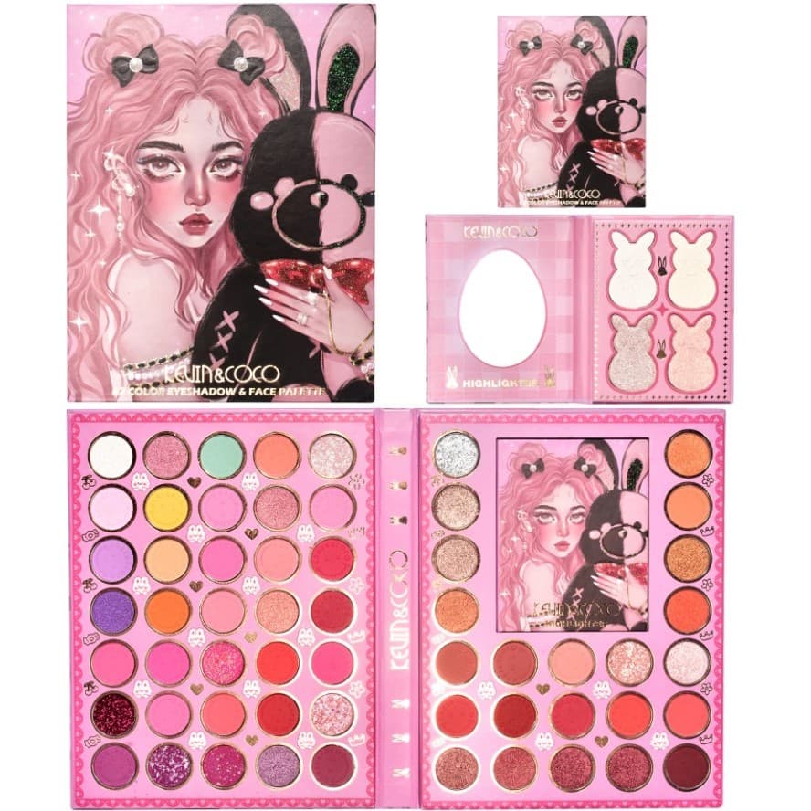 Set farduri 2 in 1 Kevin&Coco, paleta 62 nuante, mini paleta iluminator tip carte, rezistenta ridicata, 22 x 17 cm, 430 g