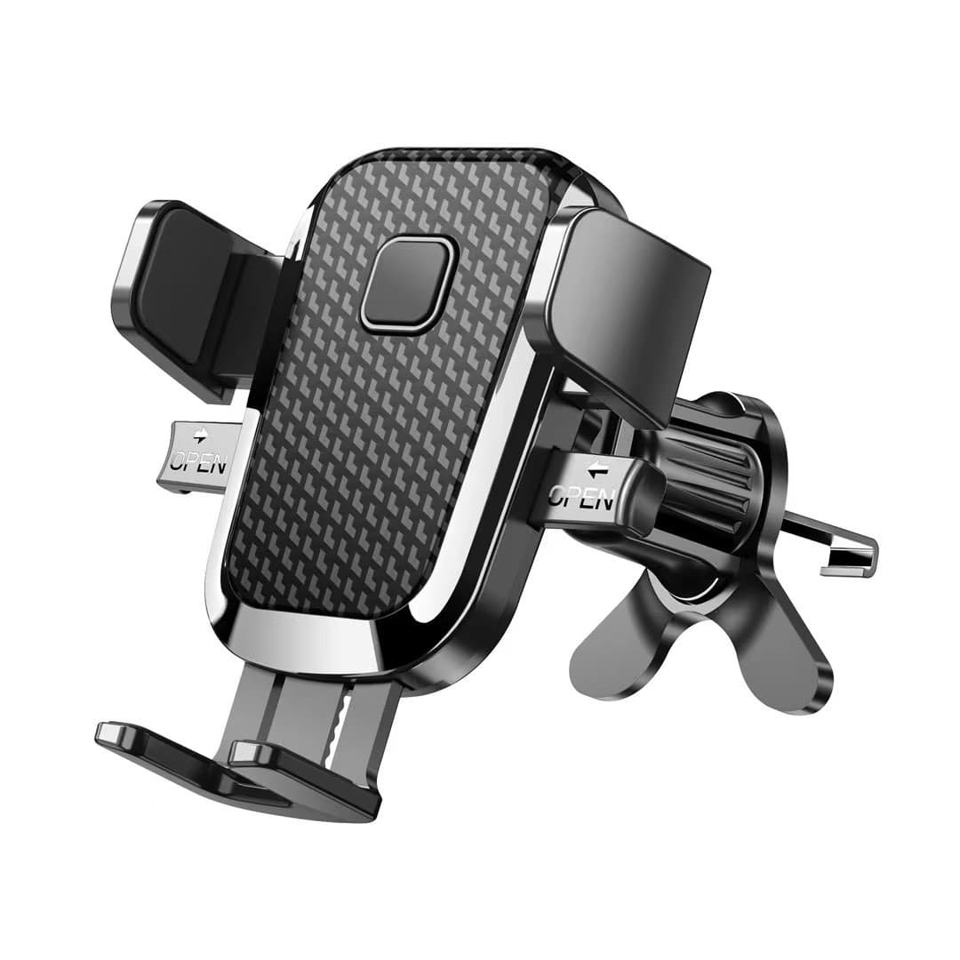 Suport Auto Telefon Flippy, Prindere Grila Ventilatie, Tija Fixare Reglabila, Rotativ 90 grade, Design Modern, Detalii Fine, Material Plastic si Silicon, 11 x 8.5 cm, Model 3, Negru
