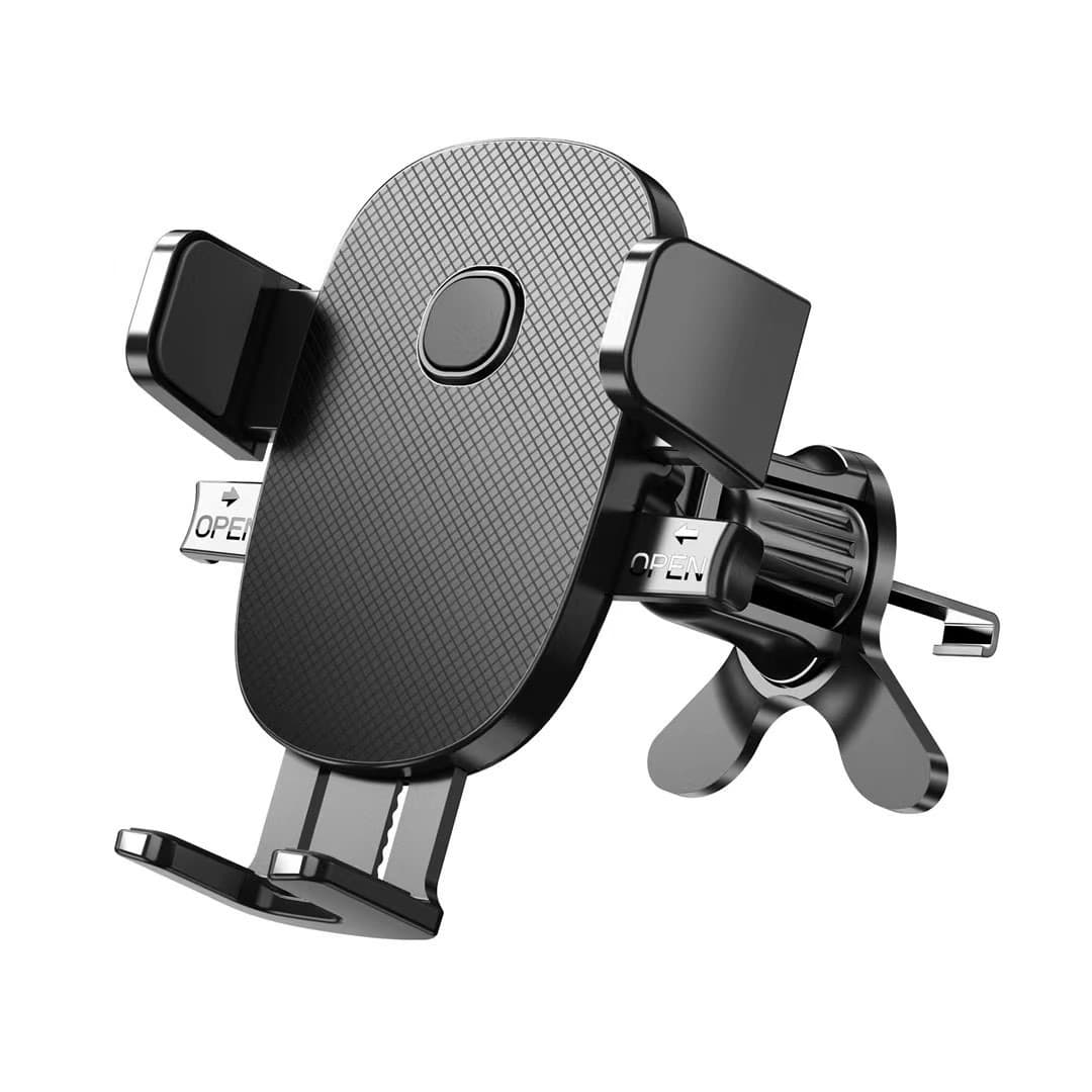 Suport Auto Telefon Flippy, Prindere Grila Ventilatie, Tija Fixare Reglabila, Rotativ 90 grade, Design Modern, Detalii Fine, Material Plastic si Silicon, 11 x 8.5 cm, Negru