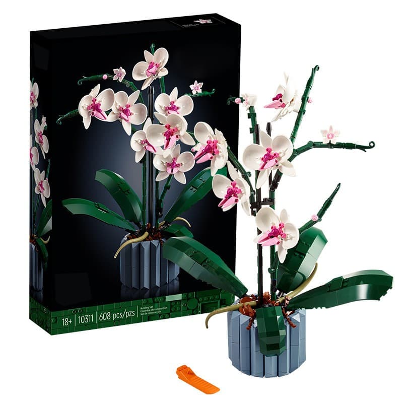Set de Constructie Orhidee in Ghiveci, Flippy, 31x6.5x21.5cm, Ornament Creativ, 608 Piese, Multicolor