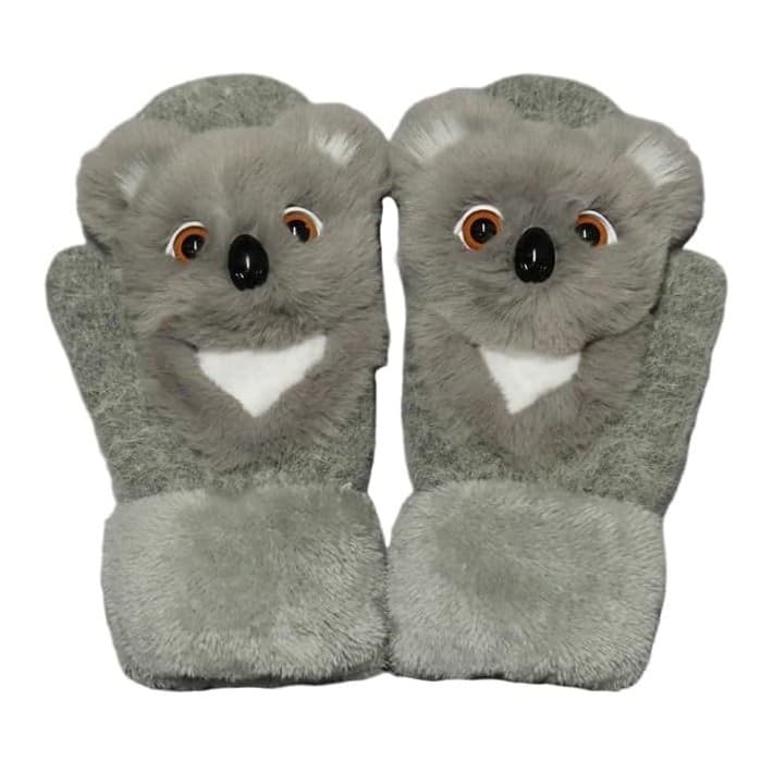 Manusi pentru Copii, Flippy, din Plus cu Umplutura de Bumbac, Protectie Termica, 24 x 20 x 3 cm, Model Koala 3D, Gri