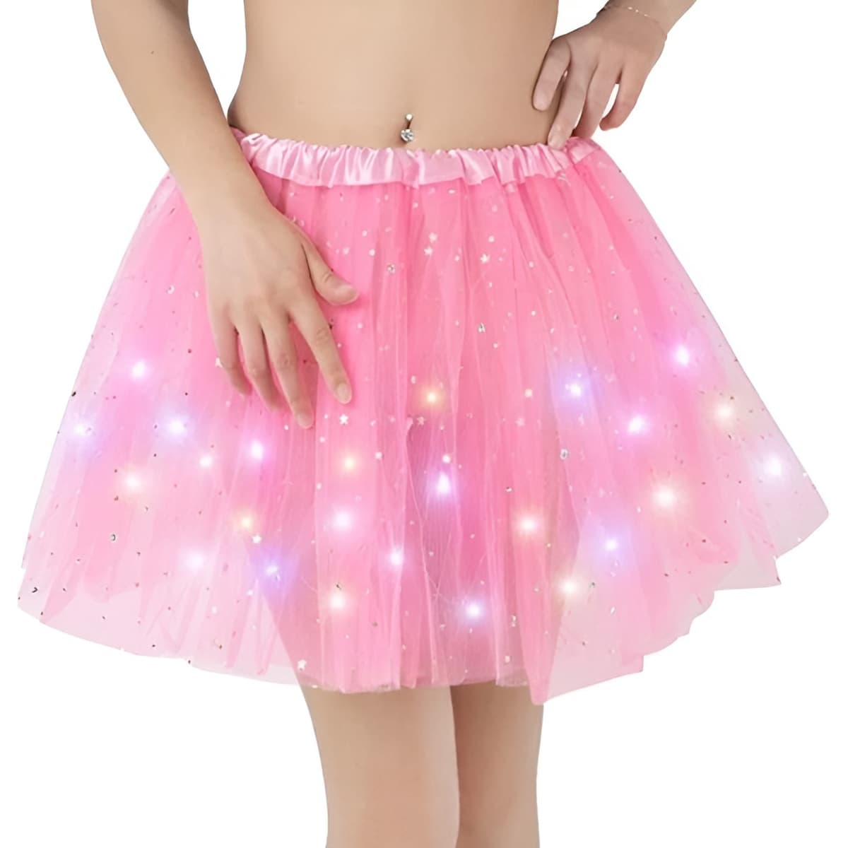 Fusta LED pentru Copii, Flippy, Tutu de Balet pentru Fetite cu Luminite Multicolore Incorporate, Model Stelute, 30 cm
