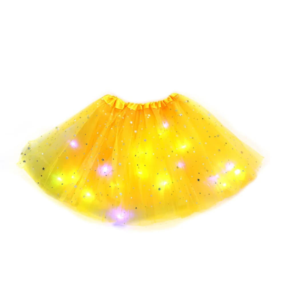 Fusta LED pentru Copii, Flippy, Tutu de Balet pentru Fetite cu Luminite Multicolore Incorporate, Model Stelute, 30 cm