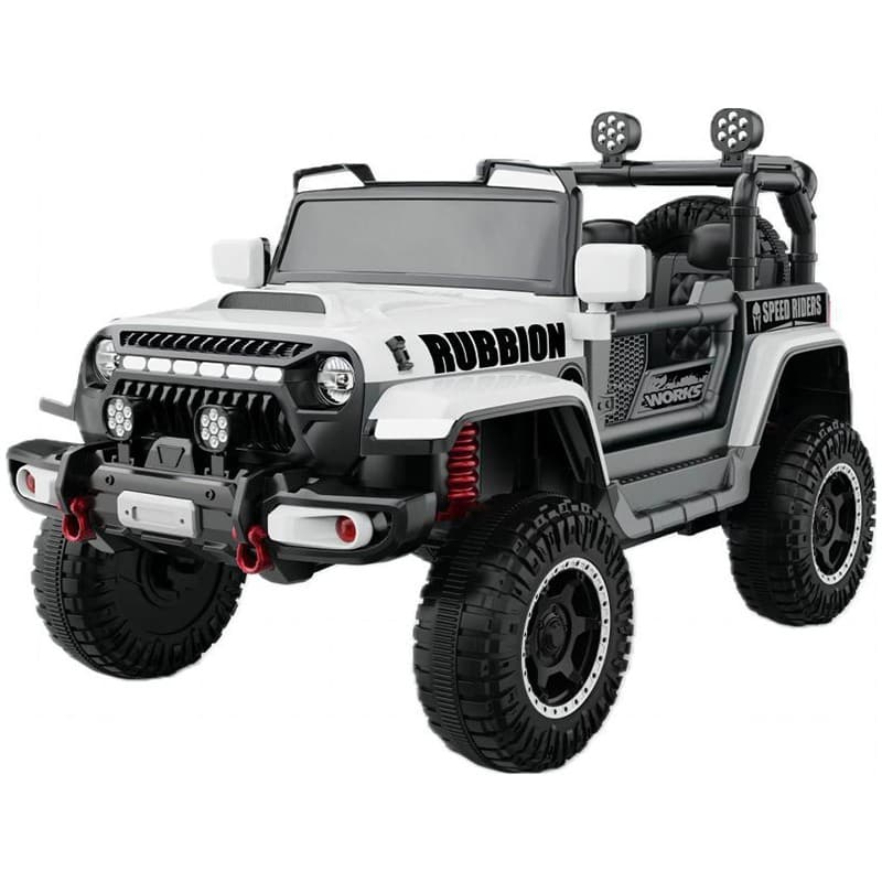 Masina Electrica pentru Copii, Flippy, Off-Road, Conectare Bluetooth, telecomanda, Tractiune Spate, Lumina Intermitenta, Baterie 12V 7Ah, 120 x 63 x 68cm, Alb