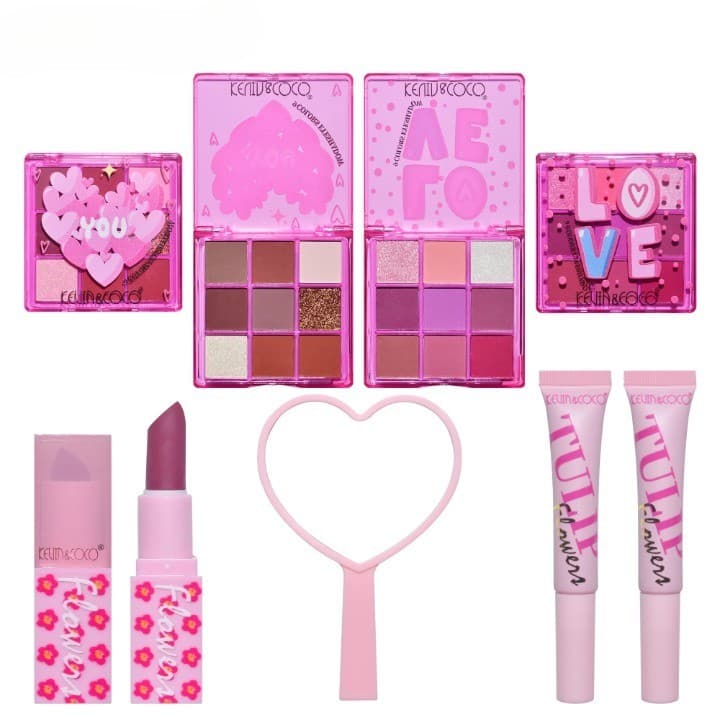 Set de Machiaj, KEVIN & COCO, 22 Culori, Model Lalele, 2 Palete de Farduri, 2 Lip Gloss-uri, 2 Lip Stick-uri, 1 Oglinda