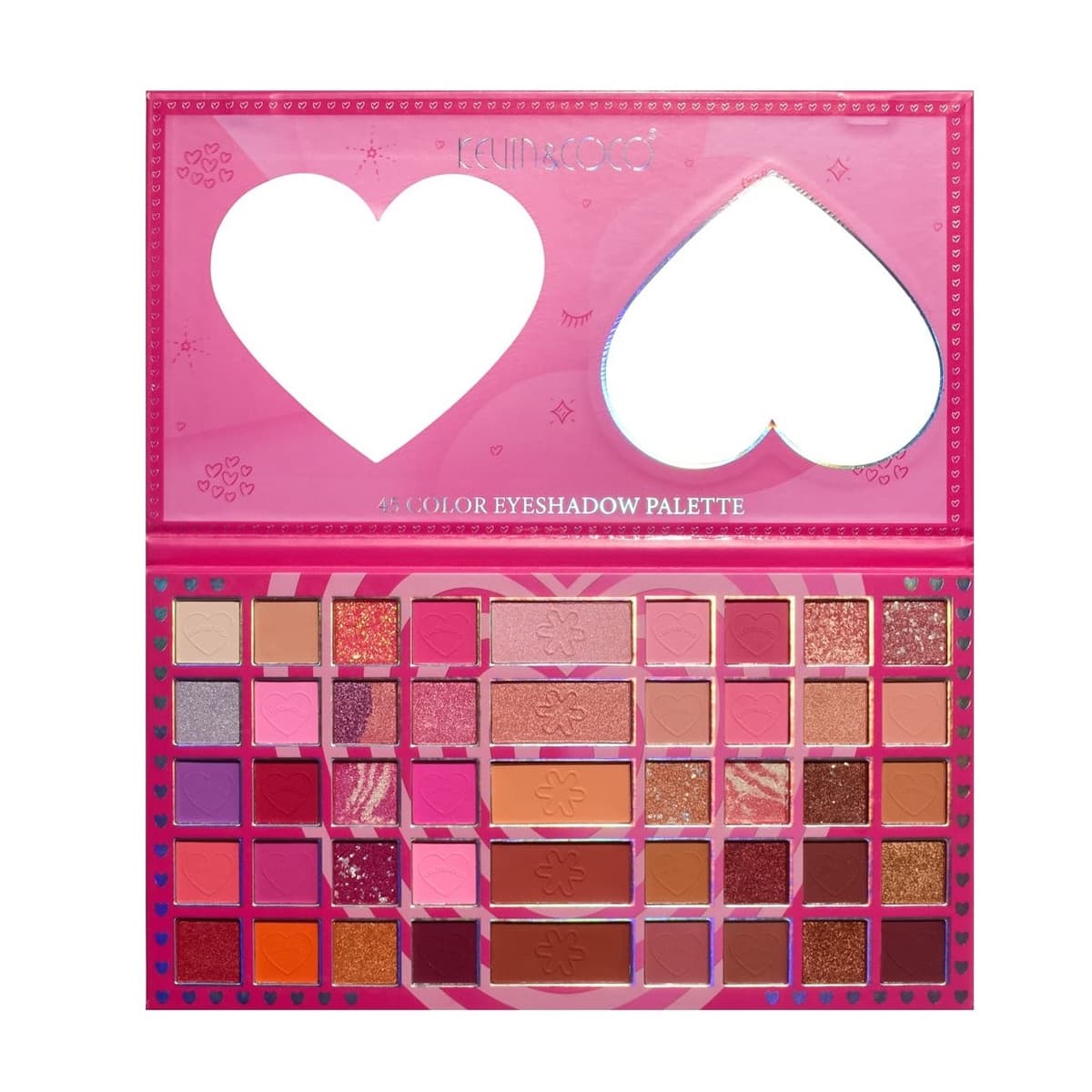 Palete de Machiaj, KEVIN & COCO, Love Crush, Fard de Pleoape, 45 culori, 30.3 x 16.5 cm