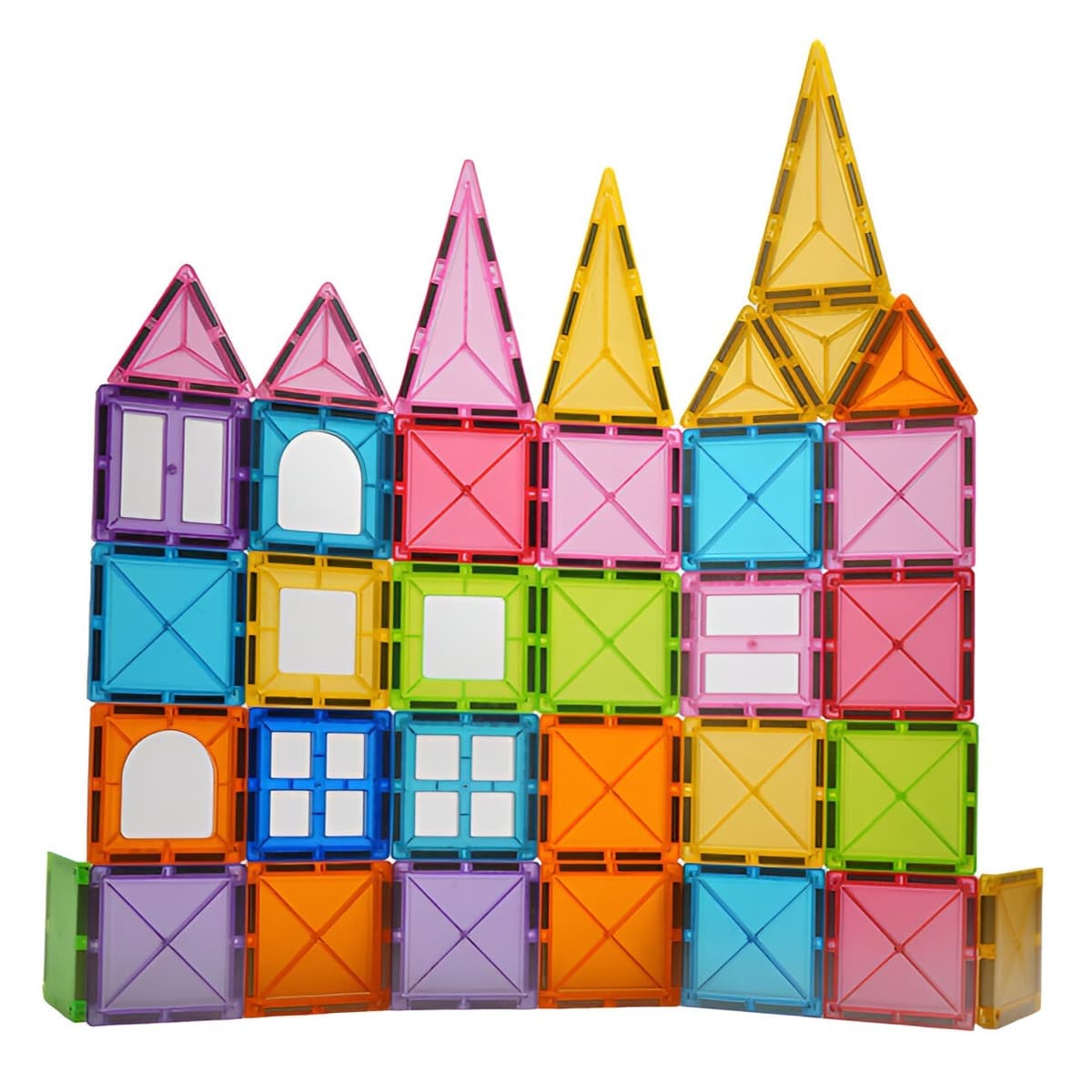Set 32 Piese Magnetice de Constructie, Flippy, Piese 5.5 cm, Magnetic Tiles, Forme Geometrice, 3 Ani, ABS, Magnet, 20.5 x