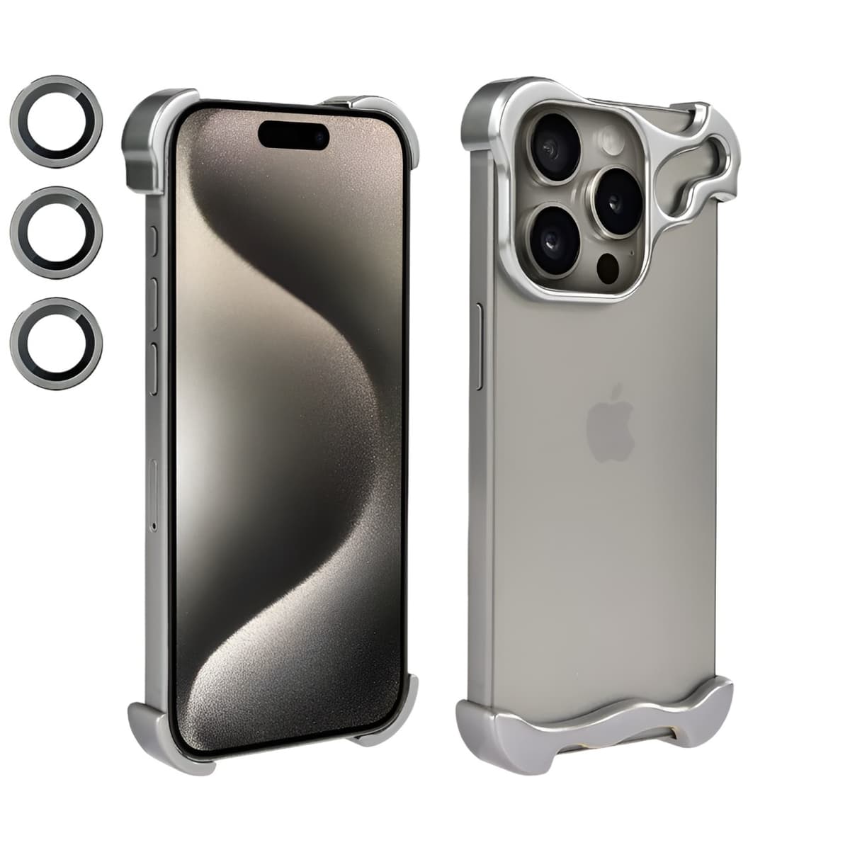 Husa Metalica Compatibila cu iPhone 15 Pro Max, Protectie pentru Colturile Telefonului si Camera, Lentile pentru Obiective