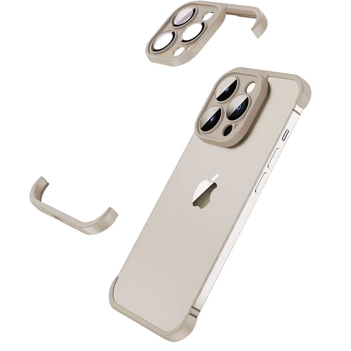 Husa Metalica Edgeless Compatibila cu iPhone 15 Pro, Flippy, Protectie pentru Colturi si Camera, Aliaj, Antisoc, Antizgariere, Gri Metalizat