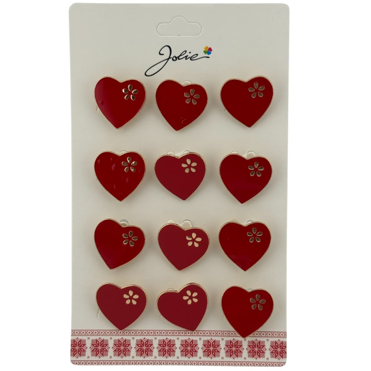 Set 12 Brose Martisor pentru Copii, Jolie, Model Inima cu Floare, Rosu