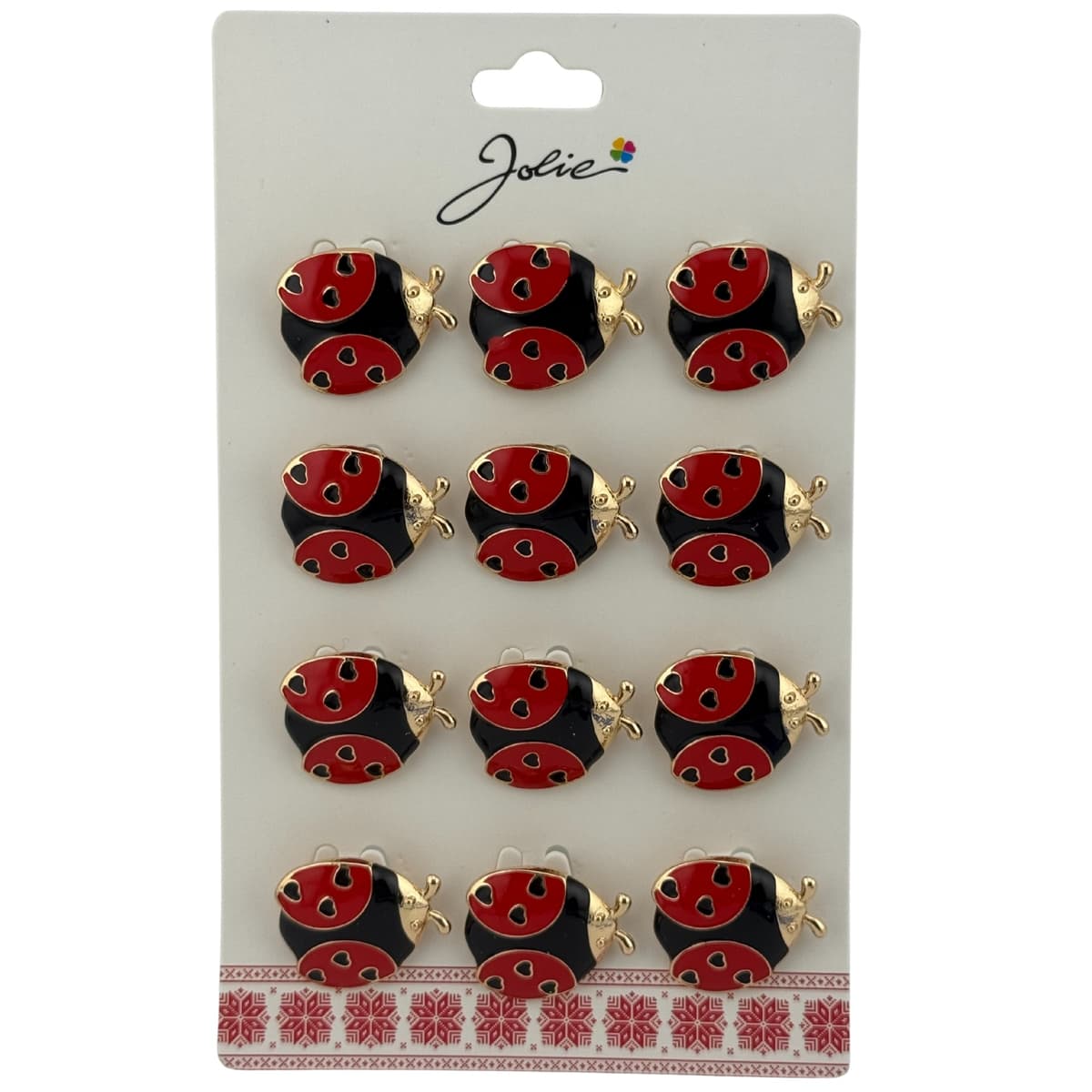 Set 12 Brose Martisor Primavara, Jolie, Model Buburuza, Rosu-Negru