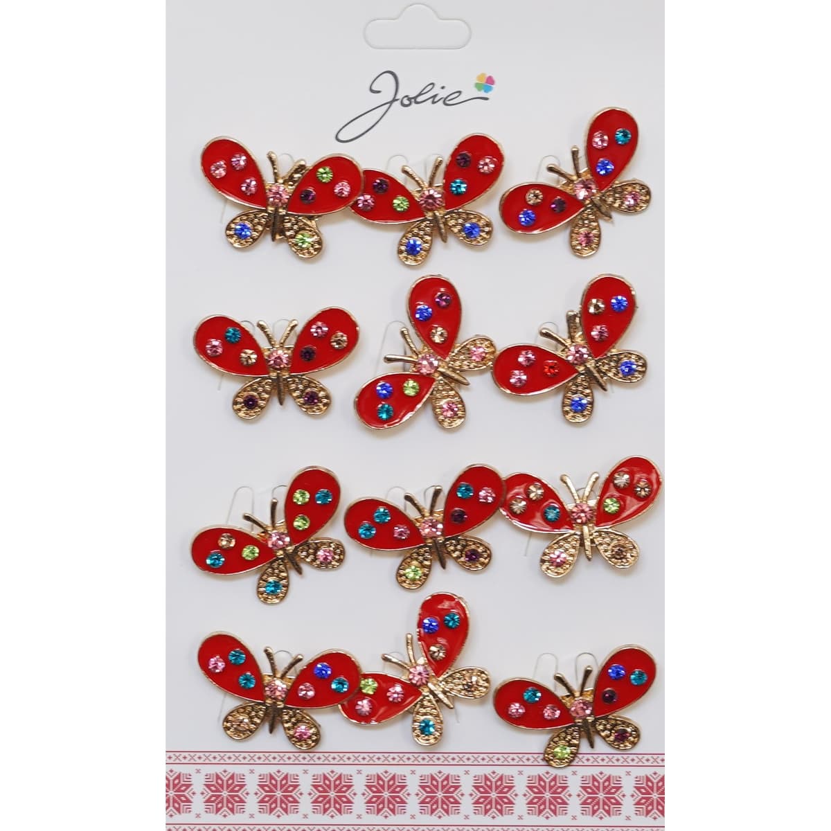 Set 12 Brose Martisor Primavara, Jolie, Model Fluture cu Pietre, Rosu-Auriu
