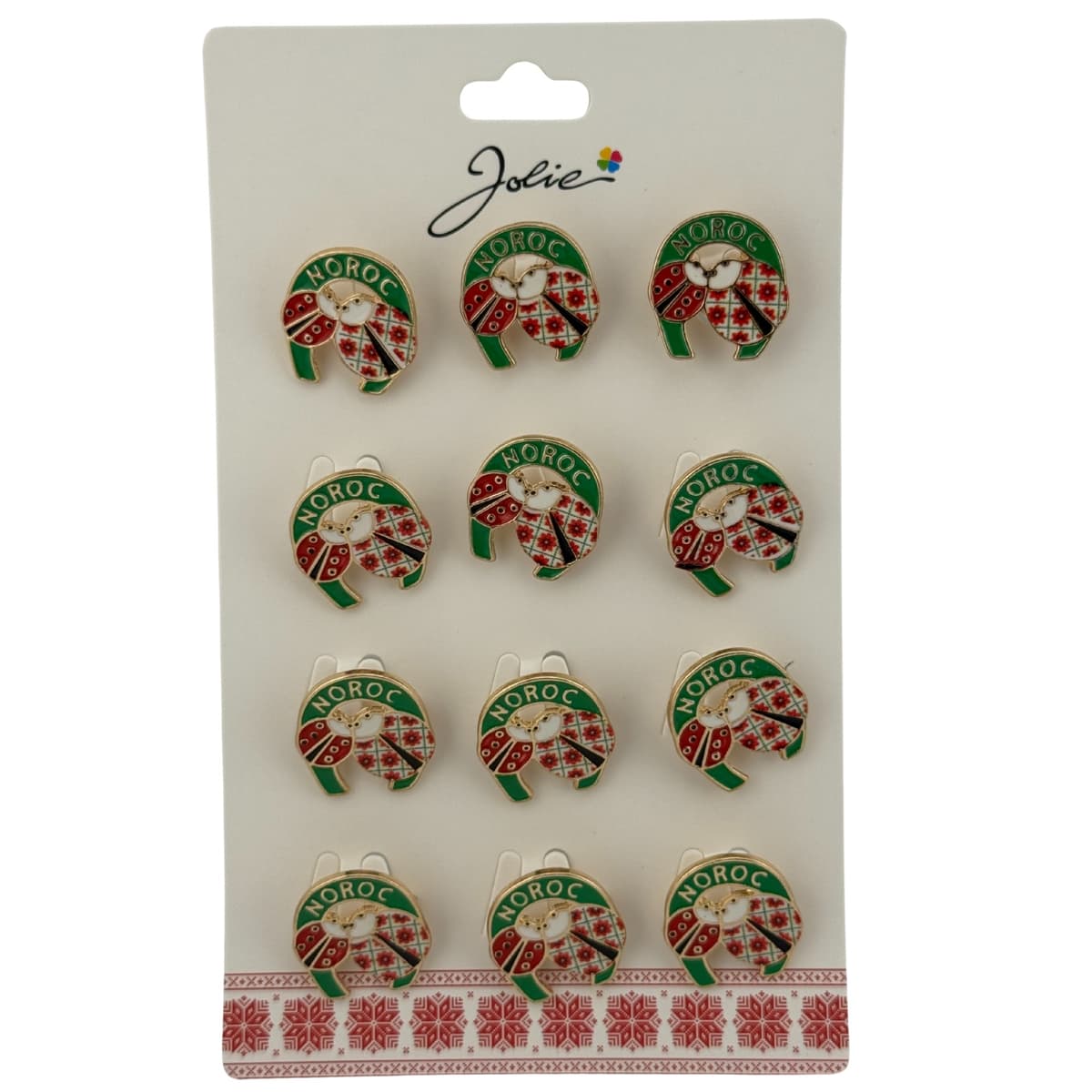 Set 12 Brose Martisor Primavara, Jolie, Model Doua Buburuze in Potcoava, Noroc, Multicolor