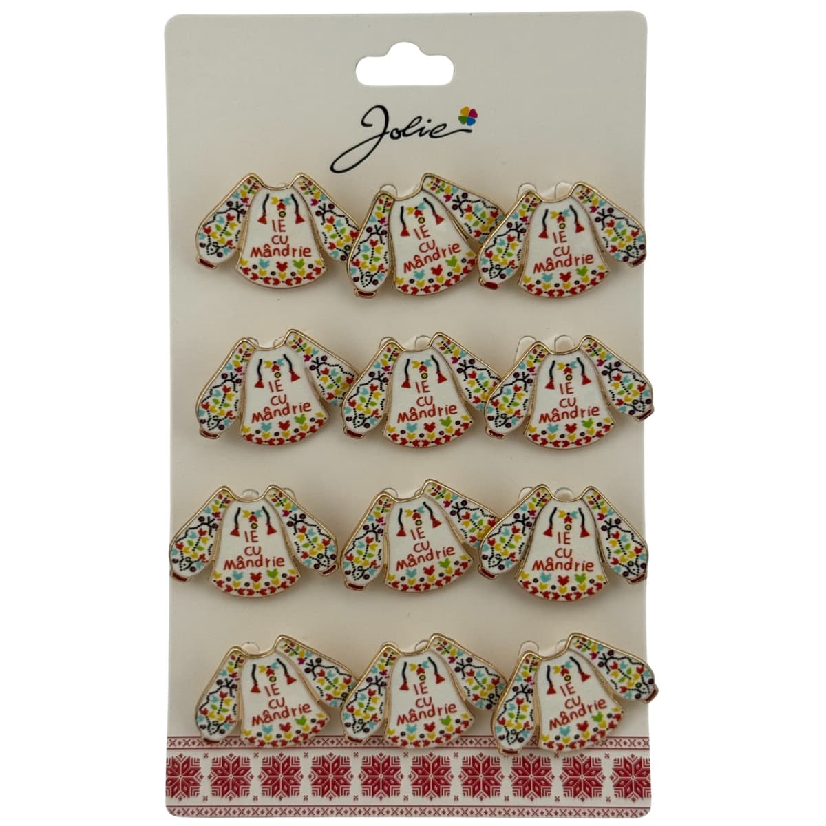 Set 12 Brose Martisor Primavara, Jolie, Model Ie, Mesaj Ie cu Mandrie, Multicolor