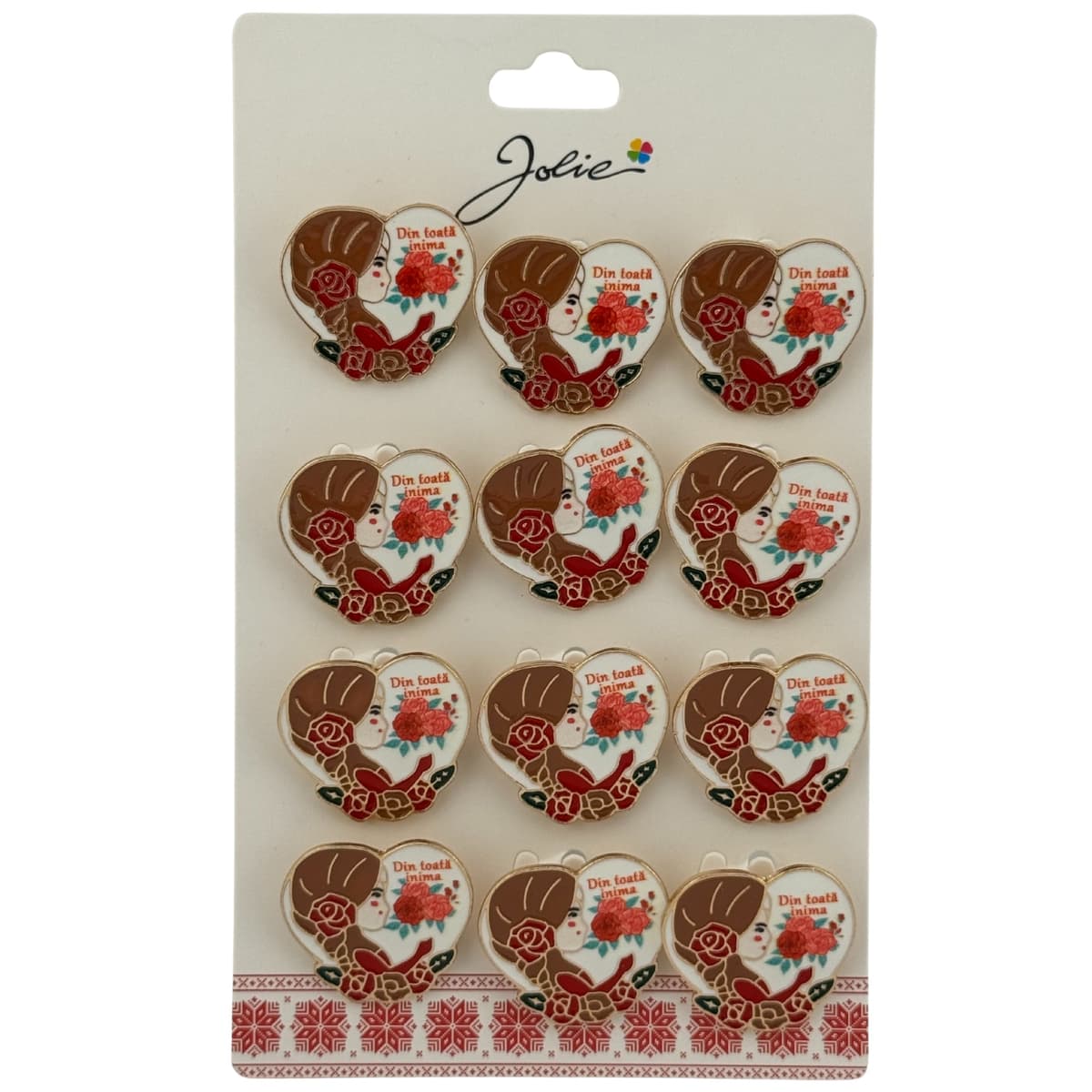 Set 12 Brose Martisor Primavara, Jolie, Model Fata, Mesaj Din Toata Inima, Multicolor