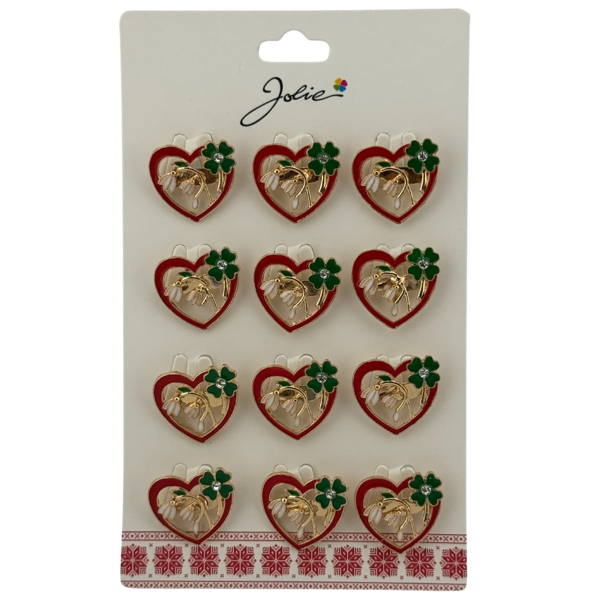 Set 12 Brose Martisor Primavara, Jolie, Model Inima cu Ghiocei si Trifoi
