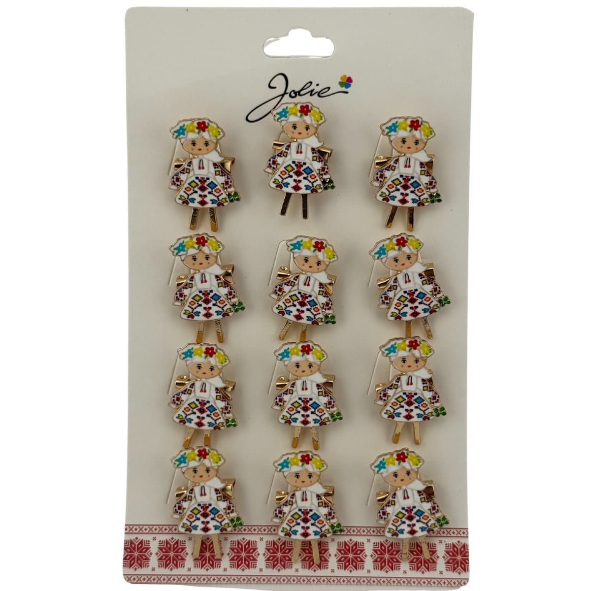Set 12 Brose Martisor Primavara, Jolie, Model Fata Traditionala cu Coronita