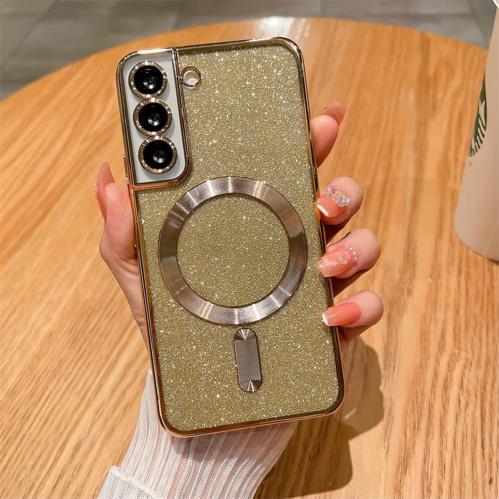 Husa de Protectie 2 in 1, Flippy, pentru Samsung Galaxy S23FE, Glitter Chrome Magsafe, din TPU, Magnetica, cu Protectie Lentila, Auriu