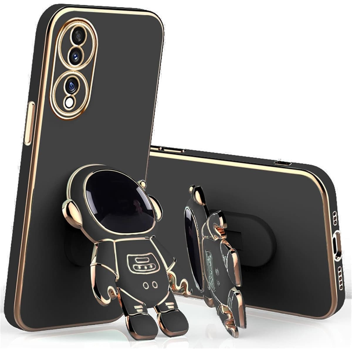 Husa Telefon 2in1, Flippy, Compatibila Huawei Mate 60 Pro, Carcasa TPU cu Suport Inclus Tip Astronaut, Protectie Camere, Negru
