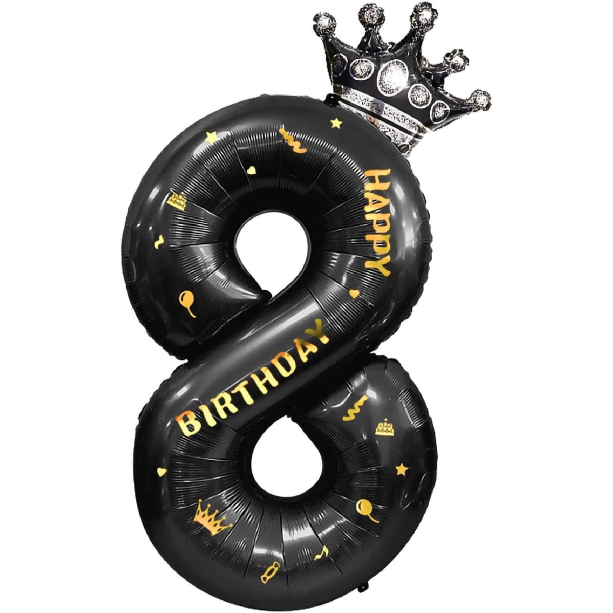 Balon din Folie Metalizata Flippy, Figurina Cifra si Coroana, Scris Happy Birthday, Tema Aniversare 100 cm, Ambalaj