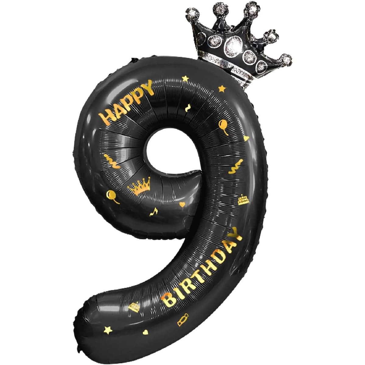 Balon din Folie Metalizata Flippy, Figurina Cifra si Coroana, Scris Happy Birthday, Tema Aniversare 100 cm, Ambalaj
