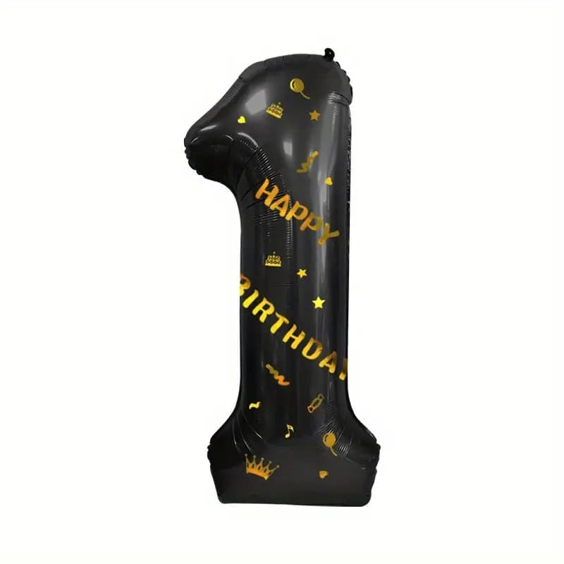 Balon din Folie Metalizata Flippy, Figurina Cifra, Scris Happy Birthday, Tema Aniversare 100 cm, Ambalaj Individual, Pai