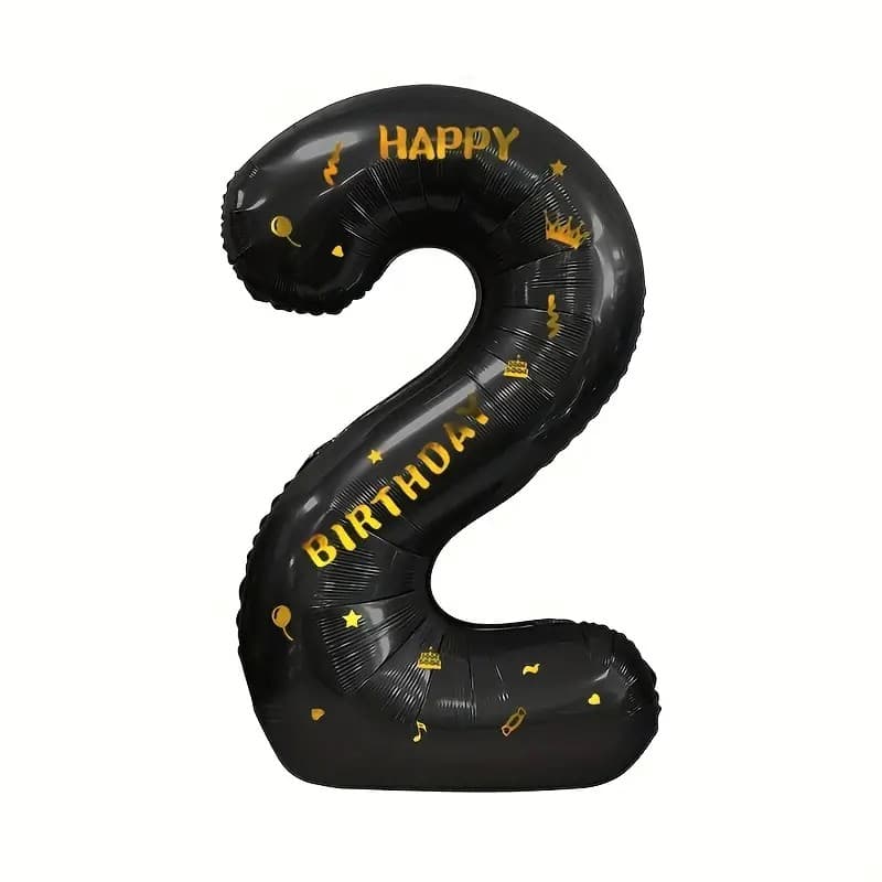 Balon din Folie Metalizata Flippy, Figurina Cifra, Scris Happy Birthday, Tema Aniversare 100 cm, Ambalaj Individual, Pai
