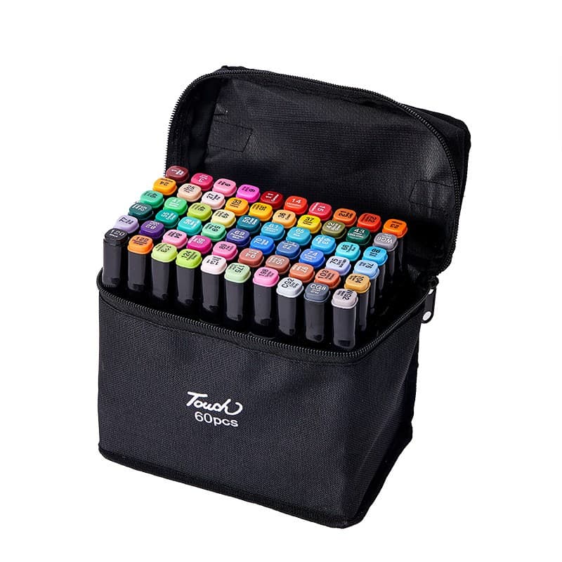 Set 60 Markere, Flippy, cu Alcool, Touch Room, Geanta Inclusa, 2 Varfuri, Multicolor