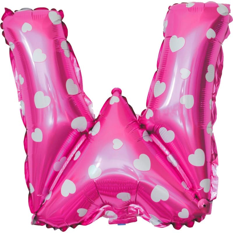 Balon Folie Metalizata Litera W, Flippy, 40 cm, Cu Imprimeu Inimioare, Umflati cu Heliu sau Aer, Ambalaj Individual, Pai
